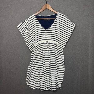 Cusma Swim Cover-Up Beach V-Neck Navy Stripe Nautical Size Large